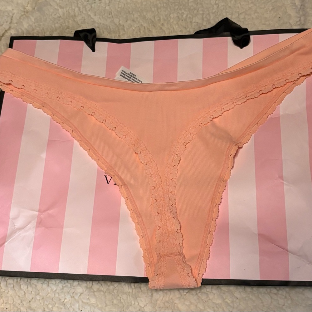 NWT!! PINK Victoria's Secret Coral/ Peach Lace Panties - Picture 2 of 3
